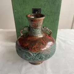 天龍 アンティーク 銅製 双耳花瓶 彫金装飾 - メルカリ