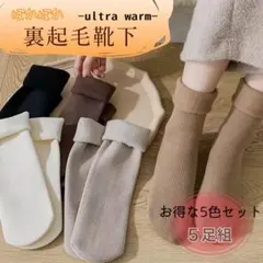 レディース 裏起毛 極暖 Snow ソックス 5足組 ブラウン系 パイル 裏ボア