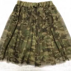 130cmスカート　迷彩柄　シースルー　子供スカート　女の子フレアスカート