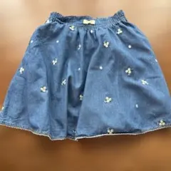 組曲130デニムブルー 花柄刺繍 フレアスカート