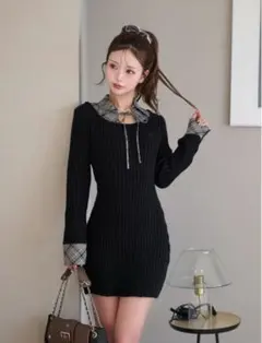 darich レイヤードライクニットミニワンピース FL 黒