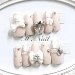 ネイルチップ フレンチガーリー リボン チェックネイル 量産型 韓国