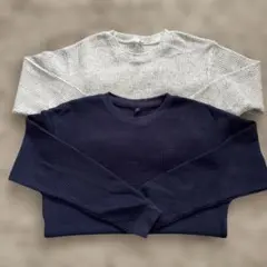 UNIQLO 長袖ワッフルカットソー 150 ネイビー グレー　２枚セット