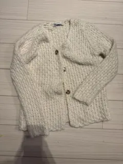 ZARA ホワイト ニット カーディガン 長袖 ボタン付き