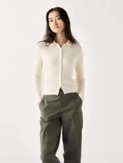 新品UNIQLO　メリノリブポロカーディガン（長袖）