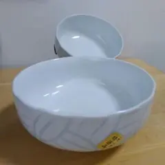 ★[有田焼高山窯]ストライプ模様の5寸中鉢小鉢4寸陶器ボウル2点セット(未使用)