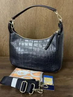 【未使用】Modaprincipe クロコ型押し 2way ネイビー 斜め掛け