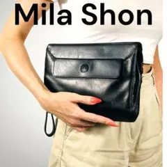 Mila Shon 　ミラショーン　 レザー クラッチバッグ　ブラック」