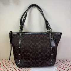 【美品】COACH コーチ シグネチャー スタッズ トートバッグ ブラウン