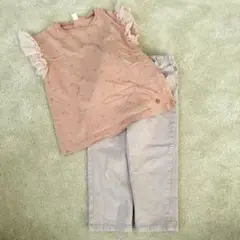 après les cours フリル付きピンクTシャツ ズボンセット130