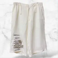 風神刺繍ハーフパンツ ウエストゴム カジュアル 個性的 春夏秋 メンズ シンプル