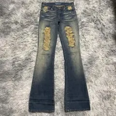 Sehm ダメージデニム フレアデニム ブーツカット Y2K グランジ 平成