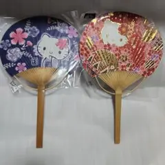 【最終降價】Hello Kitty 燙金團扇 和風花紋 稀有 木製 2016年