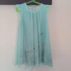 H&M ミントグリーン 花柄ノースリーブワンピース （size140）