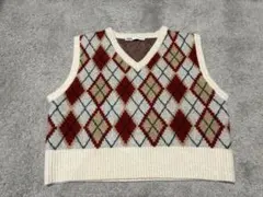 ZARA アーガイル柄 Vネック ノースリーブニット