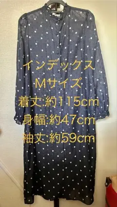 インデックス 長袖 フレア ロング ワンピース 水玉柄 総柄 前開き ボタン