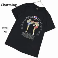 【美品】 チャーミング 半袖 Tシャツ ムエタイ プリント スポーツ 春夏 黒