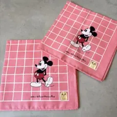 昭和レトロ　ディズニー　ミッキーマウス　ハンカチ　ピンク