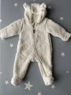 H&Mフリース　くま耳　ホワイトアウターボア60〜70