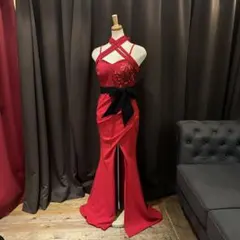 K2310 新品 LoveRich キャバドレス M レッド ロング スリット