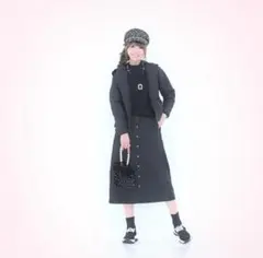 &LOVEフラワーキルティングの異素材コンビ中わたブルゾン&スカートセット　3L