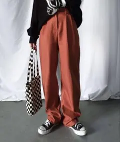 me+em select 太ベルトハイウエストウールライクカラータックスラックス