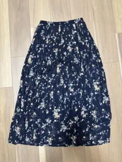 ネイビー花柄プリーツスカート M