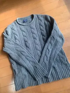 ポロラルフローレン カシミヤ混 ケーブルニット グレー M ポニー刺繍