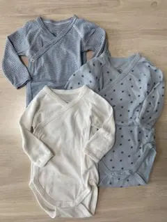 新生児から3か月頃まで　プチバトー　長袖合わせボディ3枚組
