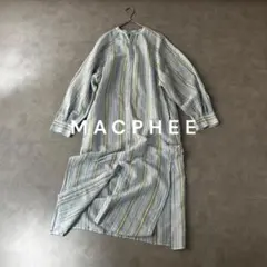 美品✧ マカフィー フレンチリネンギャザーワンピース ストライプ