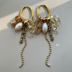 着せ替えフープピアス⑭ /淡水P/天然石　ameri エンフォルド お好きな方に