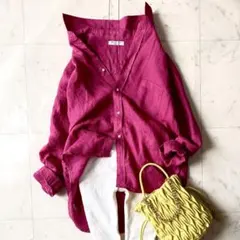 未使用級 ミラオーウェン 洗える フレンチリネン オーバーサイズシャツ M刺繍