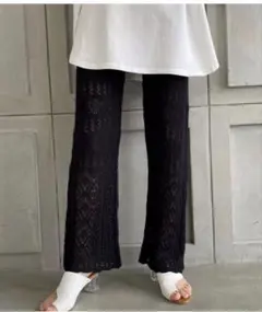 moment+ 透かし編み ニットパンツ ブラック