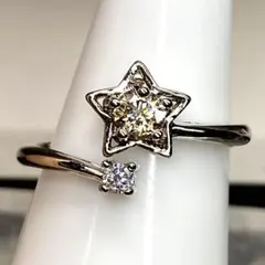 J466-22モアサナイト星リングsvコーティングフリーサイズ