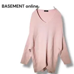 ベースメントオンライン　ローズピンク　Vネックリブニット　ゆったり　フリー