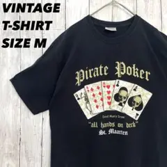 アメリカ古着Hanesヘインズ ポーカープリントTシャツ サイズM 黒 ブラック