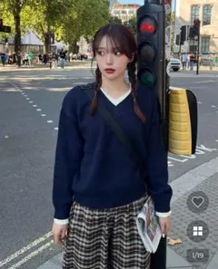 nugu ネイビー Vネックセーター