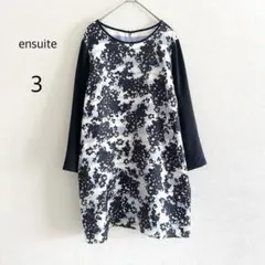 ensuite レナウン チュニック 七分袖 花柄 ボーダー ネイビー 3のサムネイル