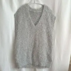【新品未使用】VIS シャギーニットベスト シルバー フリーサイズ