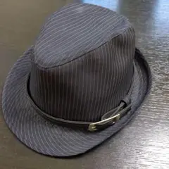 【美品】ユニセックス　ストライプ フェドーラハット 黒