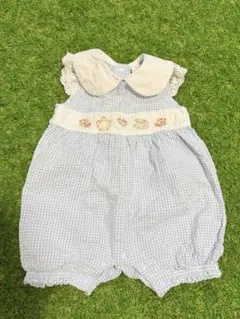 cottoli 水色チェック柄ロンパース　80cm