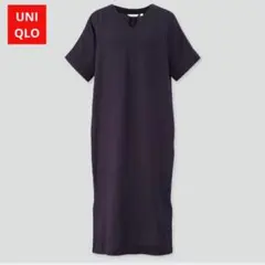 UNIQLO リネンブレンドコクーンワンピース レディース ワンピース ネイビー