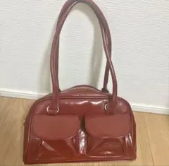 エナメル調 ハンドバッグ ボルドー
