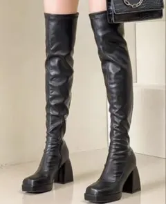 Shein grl レザーチャンキーヒールロングブーツ 23.5 M