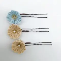 【メ12-237】ハンドメイド　つまみ細工　ヘアピン　3本セット