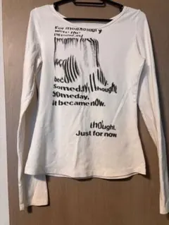 ホワイト プリント入り 長袖Tシャツ S