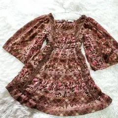 00s LIZLISA シフォン 姫ギャル フラワー柄チェックチュニック