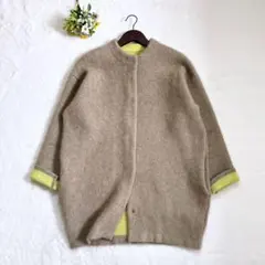 《美品》ELENDEEK ラクーンミックスダブルカーディガン ベージュ イエロー