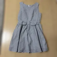 AS KNOW AS ストライプ ノースリーブ ひざ丈ワンピース リボン M