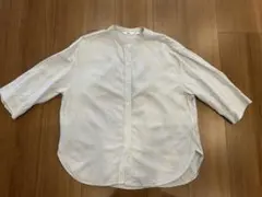 UNIQLO リネンブレンドバンドカラーシャツ/ストライプ/7分袖　Lサイズ